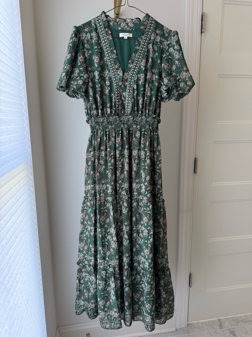 Max Studio Green Floral V-Neck Maxi Dress